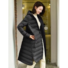 Lightweight Compact Extra Long Down Hooded Long Coat - 8036